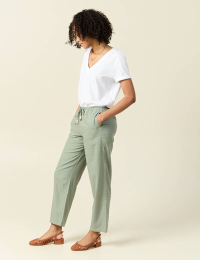 Pantalon droit 7/8ème vert kaki femme