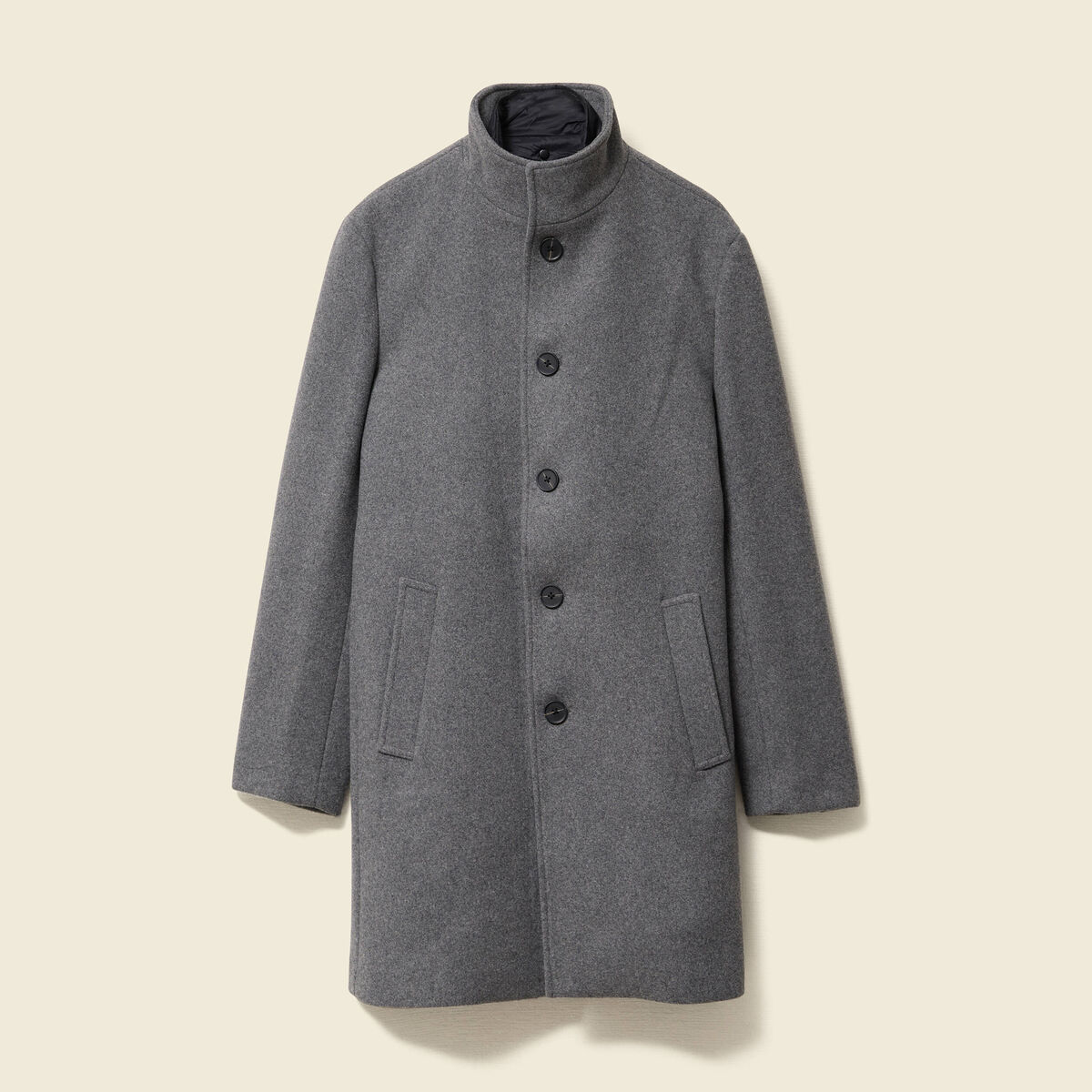 Manteau droit long col montant gris fonc&eacute; homme
