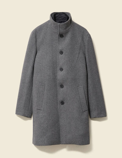 Manteau droit long col montant gris fonc&eacute; homme