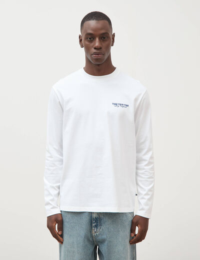 T-shirt droit en coton manches longues blanc homme