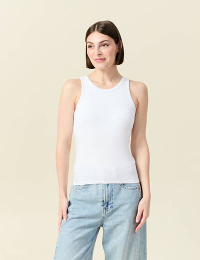 Débardeur cintré court col rond blanc femme