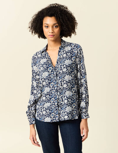 Chemise manches longues fluide bleu marine femme