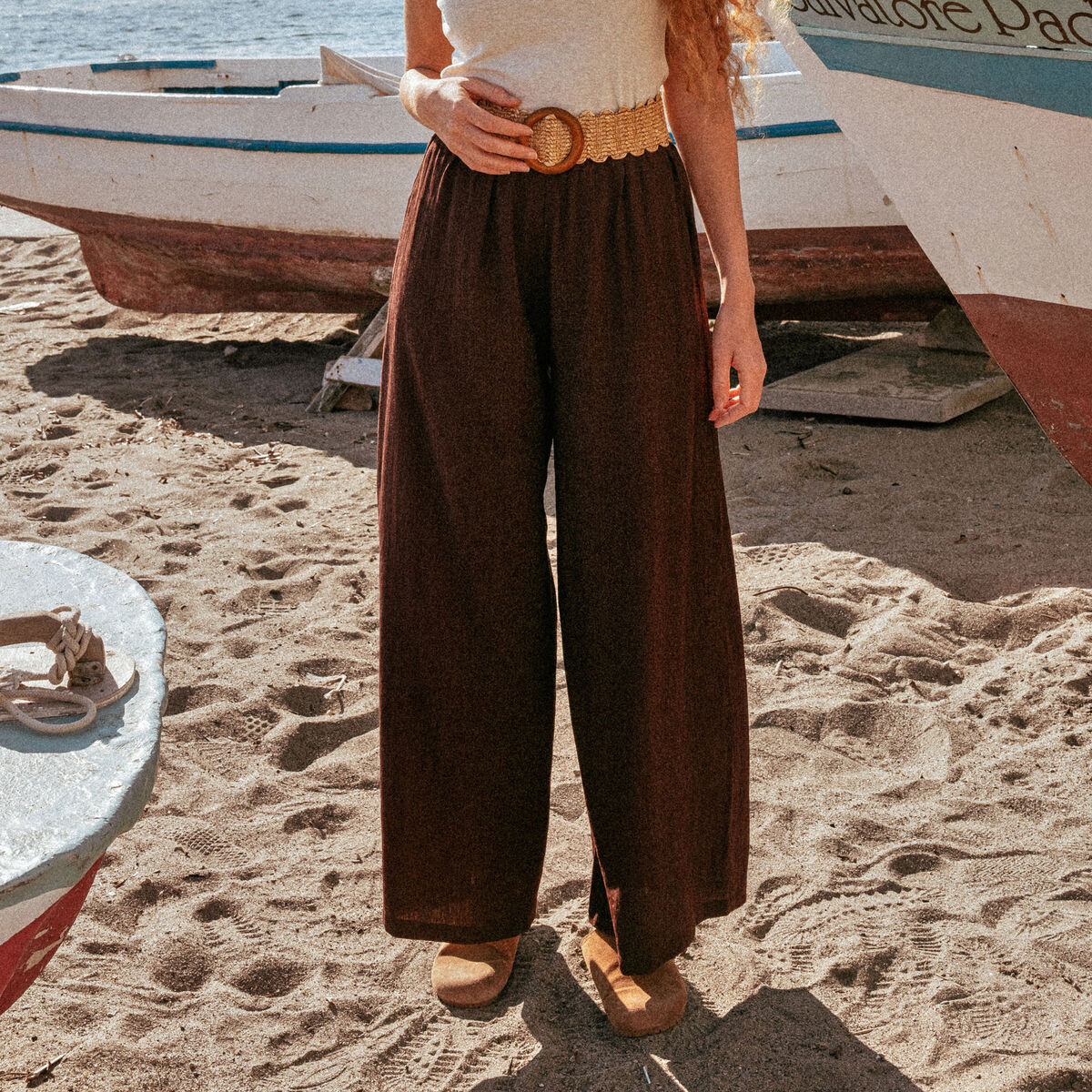 Pantalon large bordeaux femme