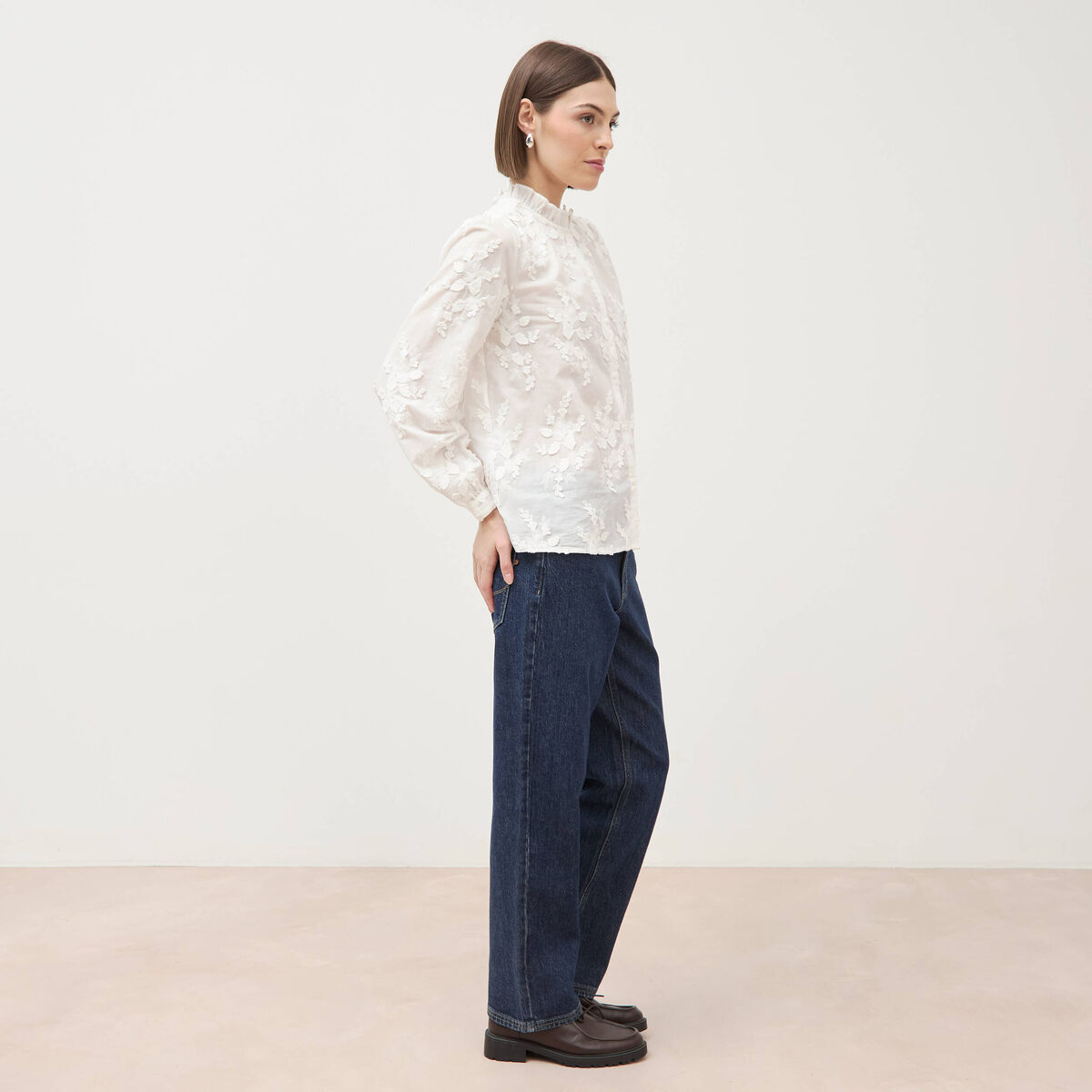 Chemise en coton manches longues ecru femme