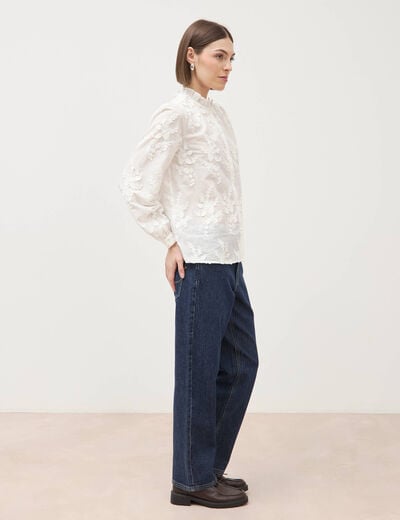 Chemise en coton manches longues ecru femme