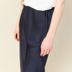 Jupe longue droite satin bleu marine femme