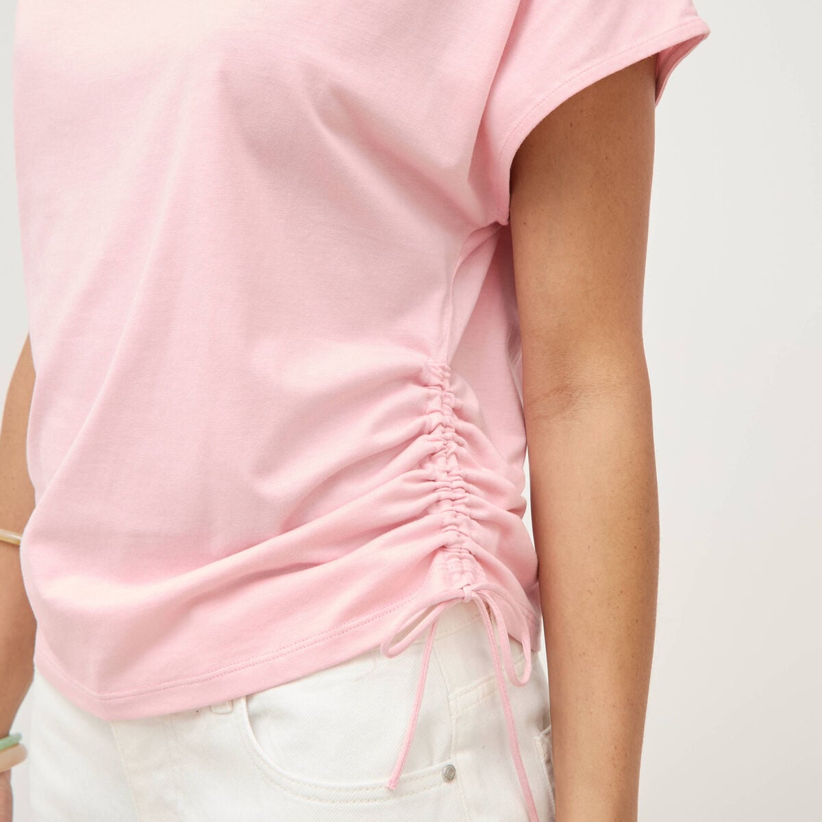 T-shirt col bateau manches courtes rose clair femme