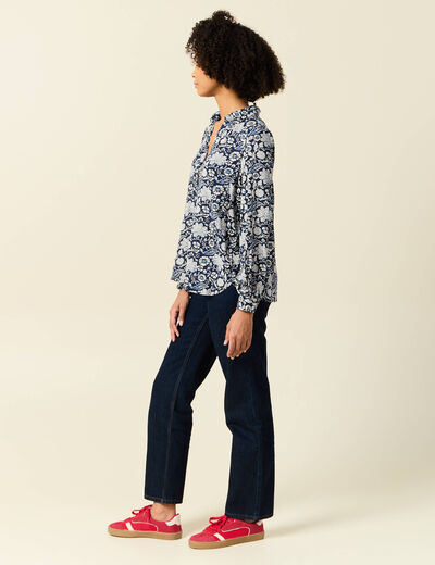 Chemise manches longues fluide bleu marine femme