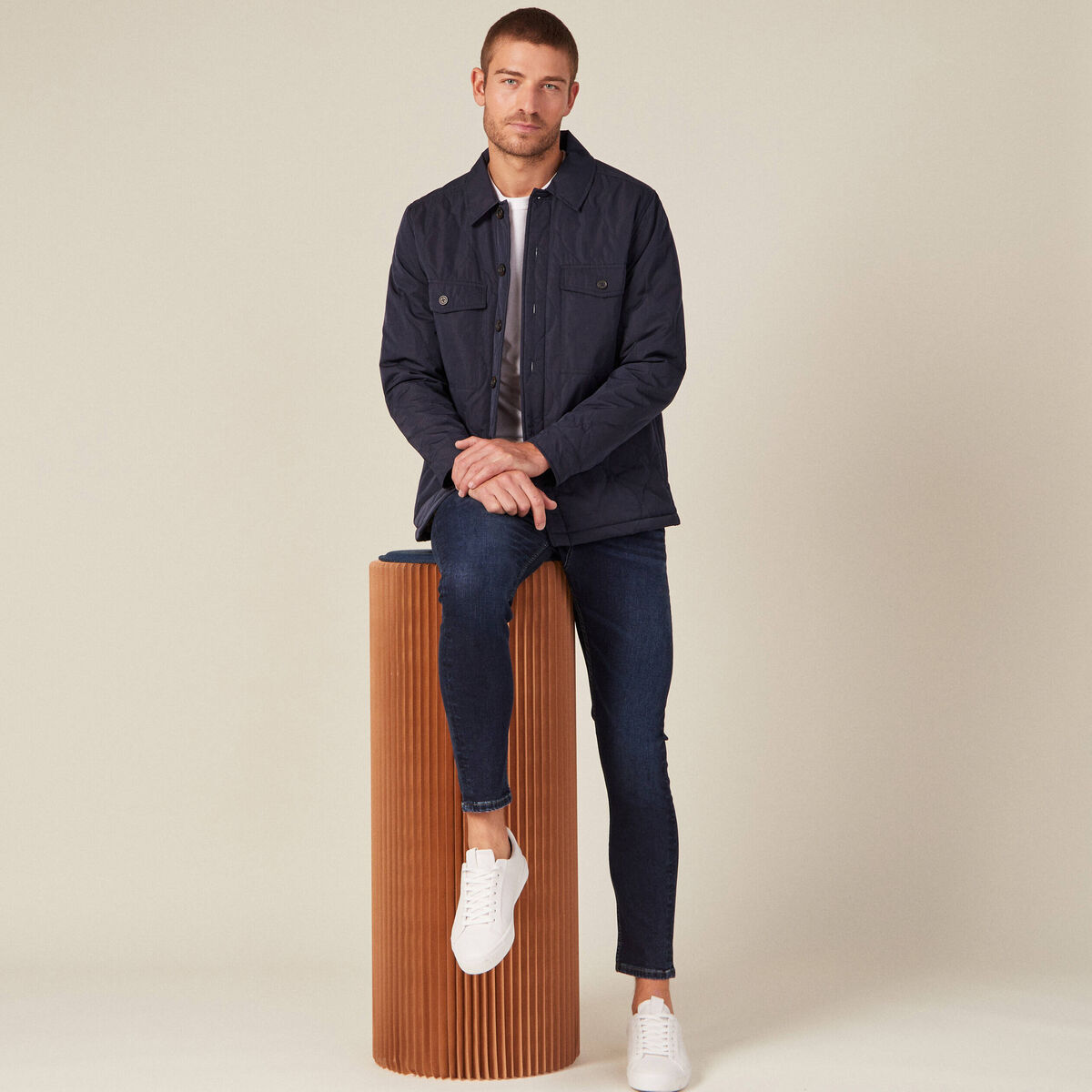 Jeans tapered 5 poches denim brut homme