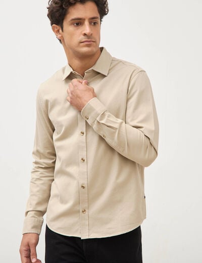 Chemise droite en coton manches longues beige homme