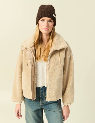 Veste oversize effet polaire col montant creme femme