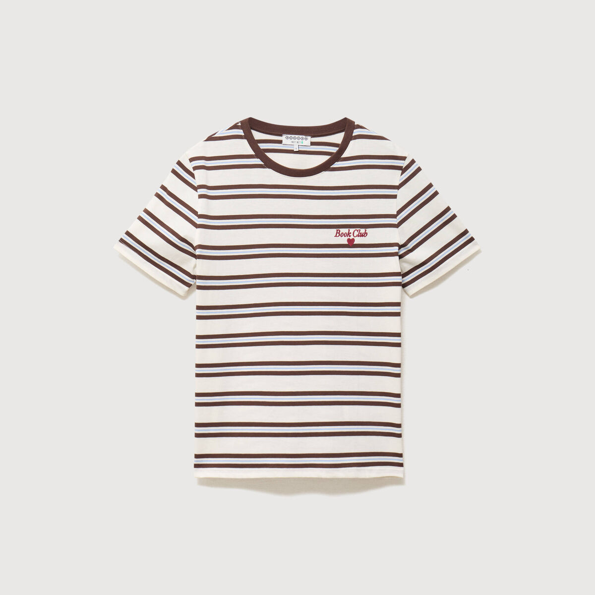 T-shirt ray&eacute; col rond manches courtes ivoire femme