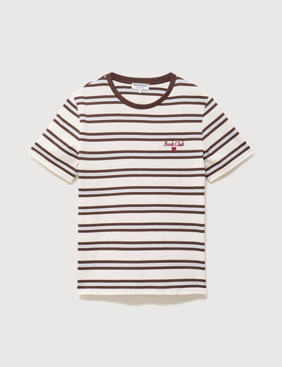 T-shirt ray&eacute; col rond manches courtes ivoire femme
