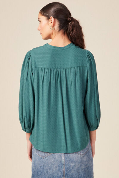Chemise manches 3/4 vert canard femme
