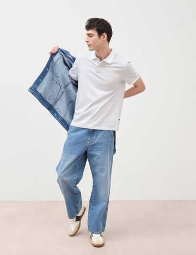 Polo cintr&eacute; en coton manches courtes blanc homme