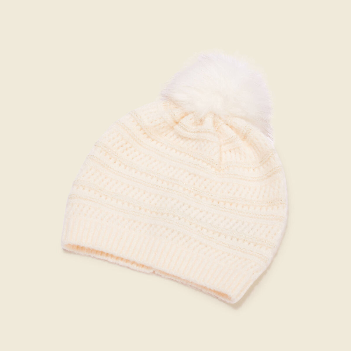Bonnet à pompon ecru femme
