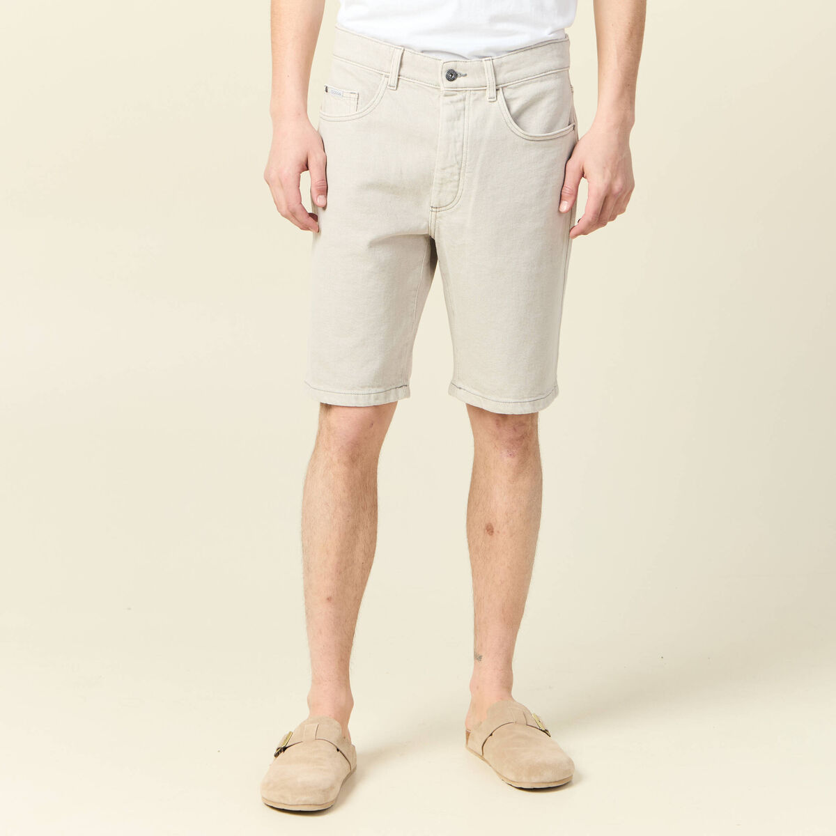 Bermuda droit en jean denim snow gris homme