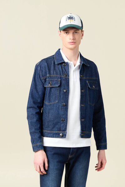 Veste droite en jean denim stone homme