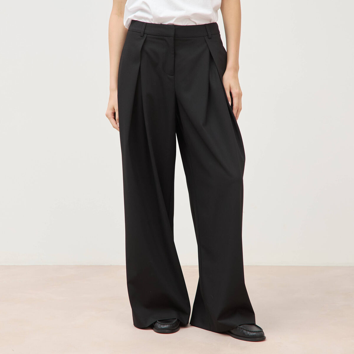 Pantalon large taille standard noir femme