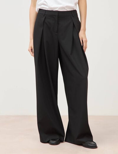 Pantalon large taille standard noir femme