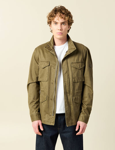 Saharienne col montant manches longues vert kaki homme