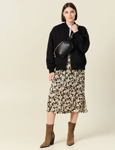 Jupe midi droite fendue noir femme
