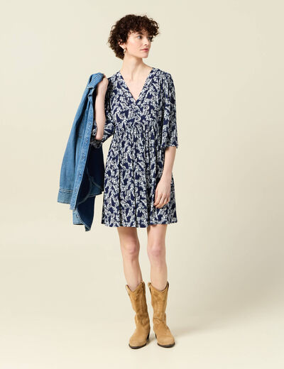 Robe évasée manches 3/4 bleu marine femme