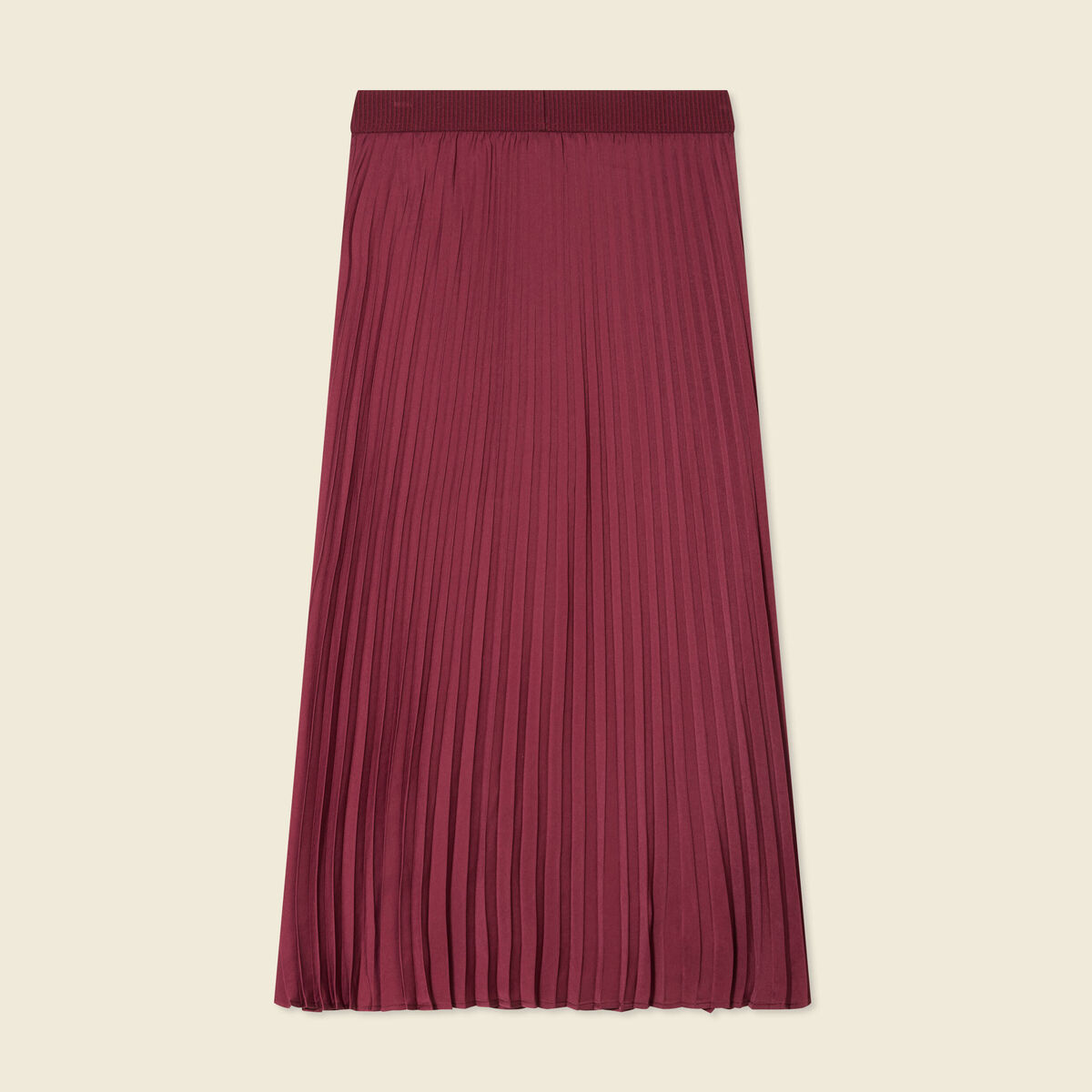 Jupe longue droite plissée bordeaux femme