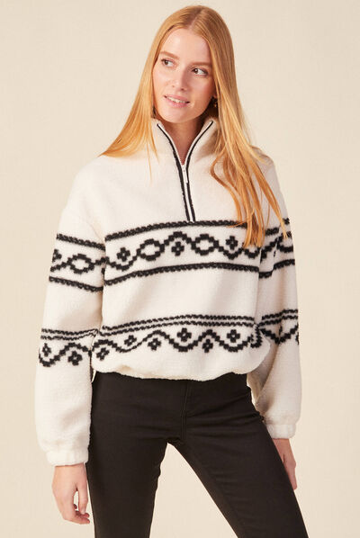Sweat col camionneur ecru femme