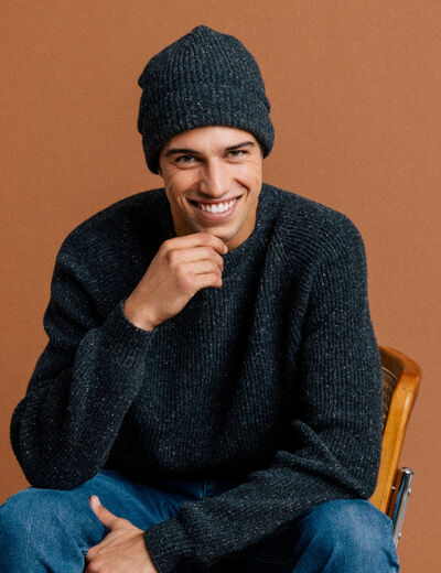 Bonnet tricoté fabriqué en France gris foncé homme