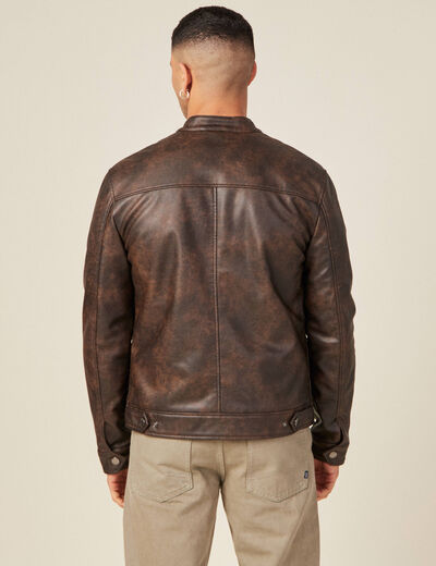 Blouson simili cuir vert kaki homme