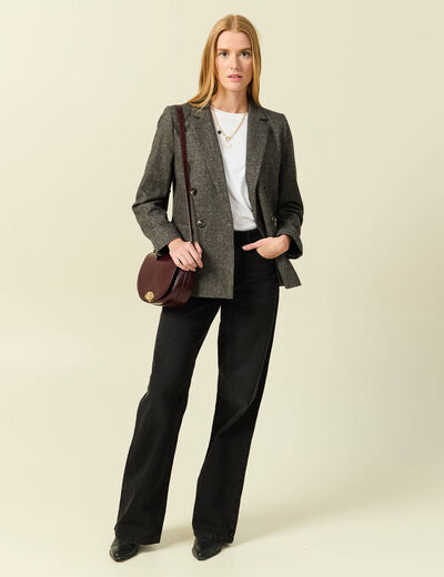 Blazer col tailleur manches longues gris fonc&eacute; femme