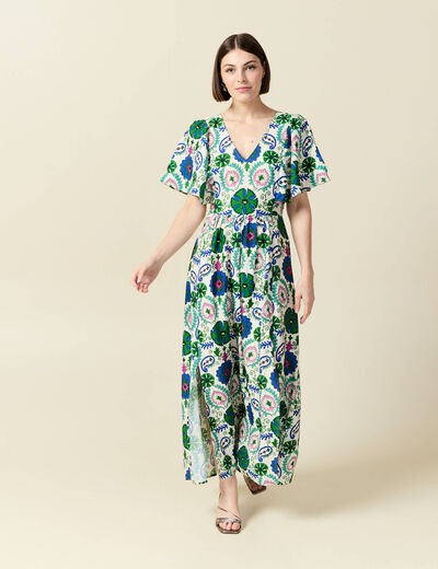 Robe col V manches courtes blanc femme