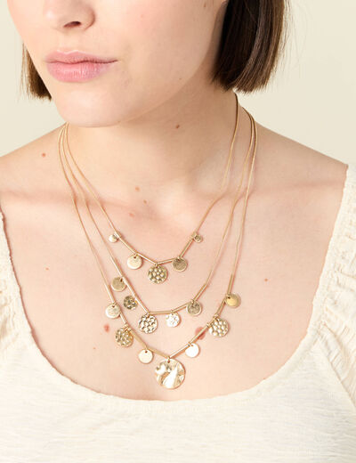 Collier multirangs piécettes couleur or femme