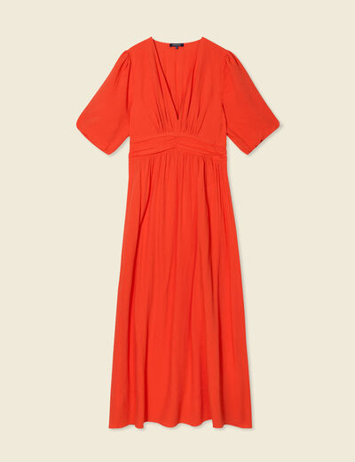 Robe longue évasée orange femme