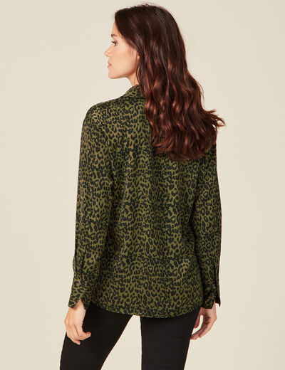 Chemise satin éco-responsable vert kaki femme