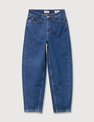 Jeans barrel taille haute 7/8&egrave;me denim brut femme