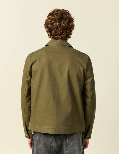 Blouson droit court en coton vert kaki homme