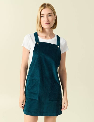 Robe sans manches en velours bleu canard femme