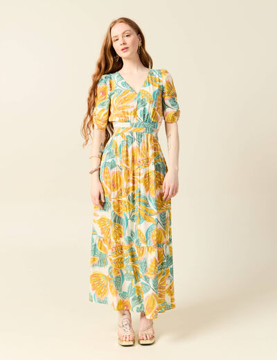 Robe longue évasée blanc femme