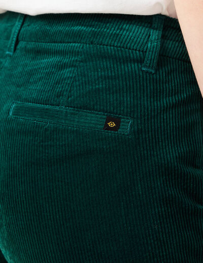 Pantalon chino velours côtelé vert canard femme
