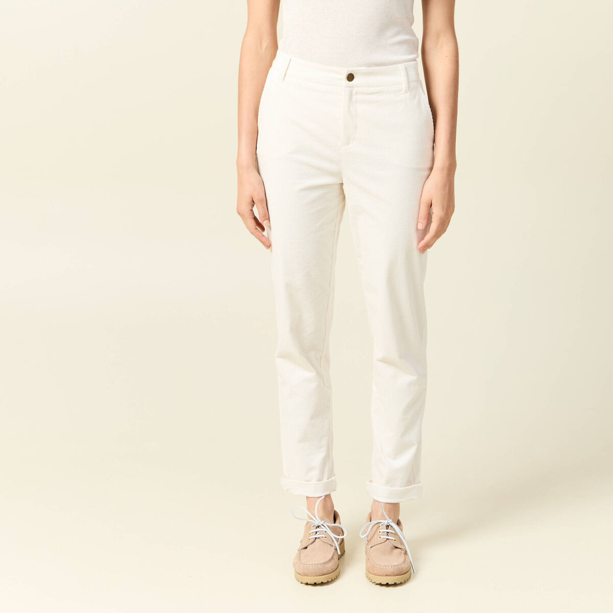 Pantalon large 7/8&egrave;me taille haute ecru femme
