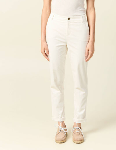 Pantalon large 7/8&egrave;me taille haute ecru femme