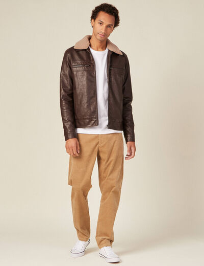 Pantalon chino tapered velours beige homme