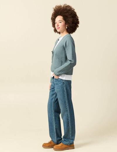 Cardigan droit court manches longues vert canard femme