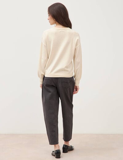 Pull oversize col rond manches longues creme femme