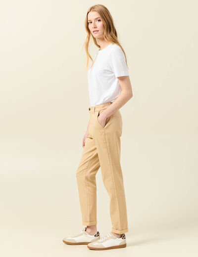 Pantalon chino cigarette beige femme