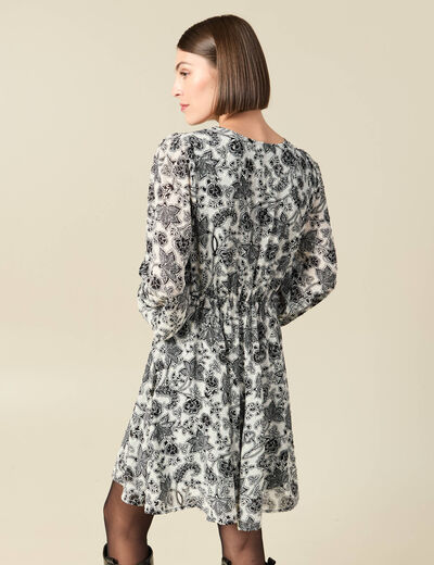 Robe fluide col v manches longues blanc femme