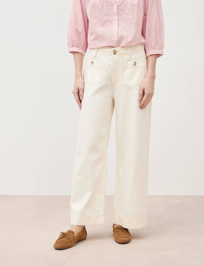 Jeans loose cropped taille standard ecru femme
