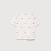 T-shirt droit col rond brod&eacute; en coton ivoire femme